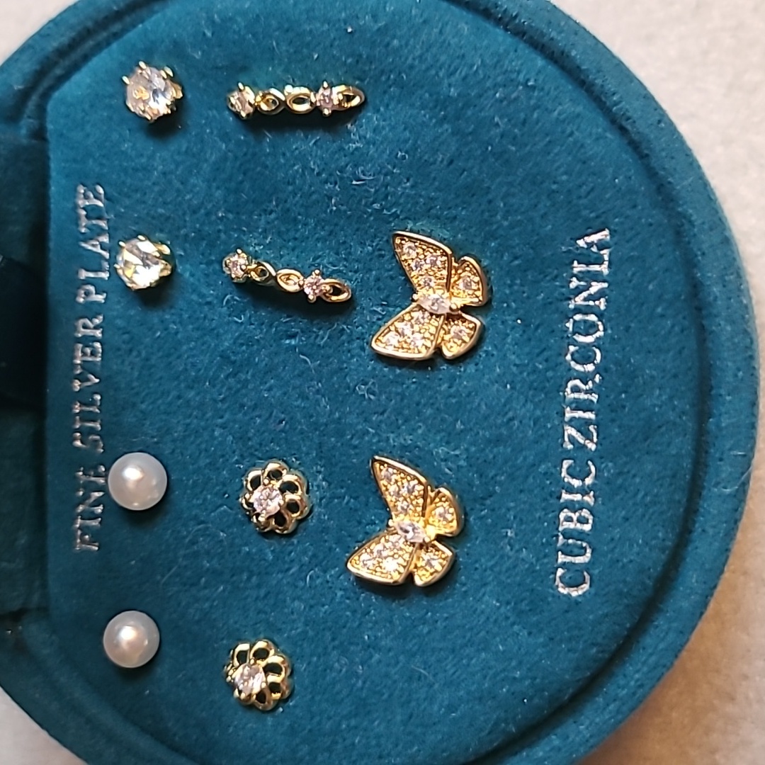 Sparkle Allure Fine Silver Plated Cubic Zirconia Post Earrings Bundle 5 Pair